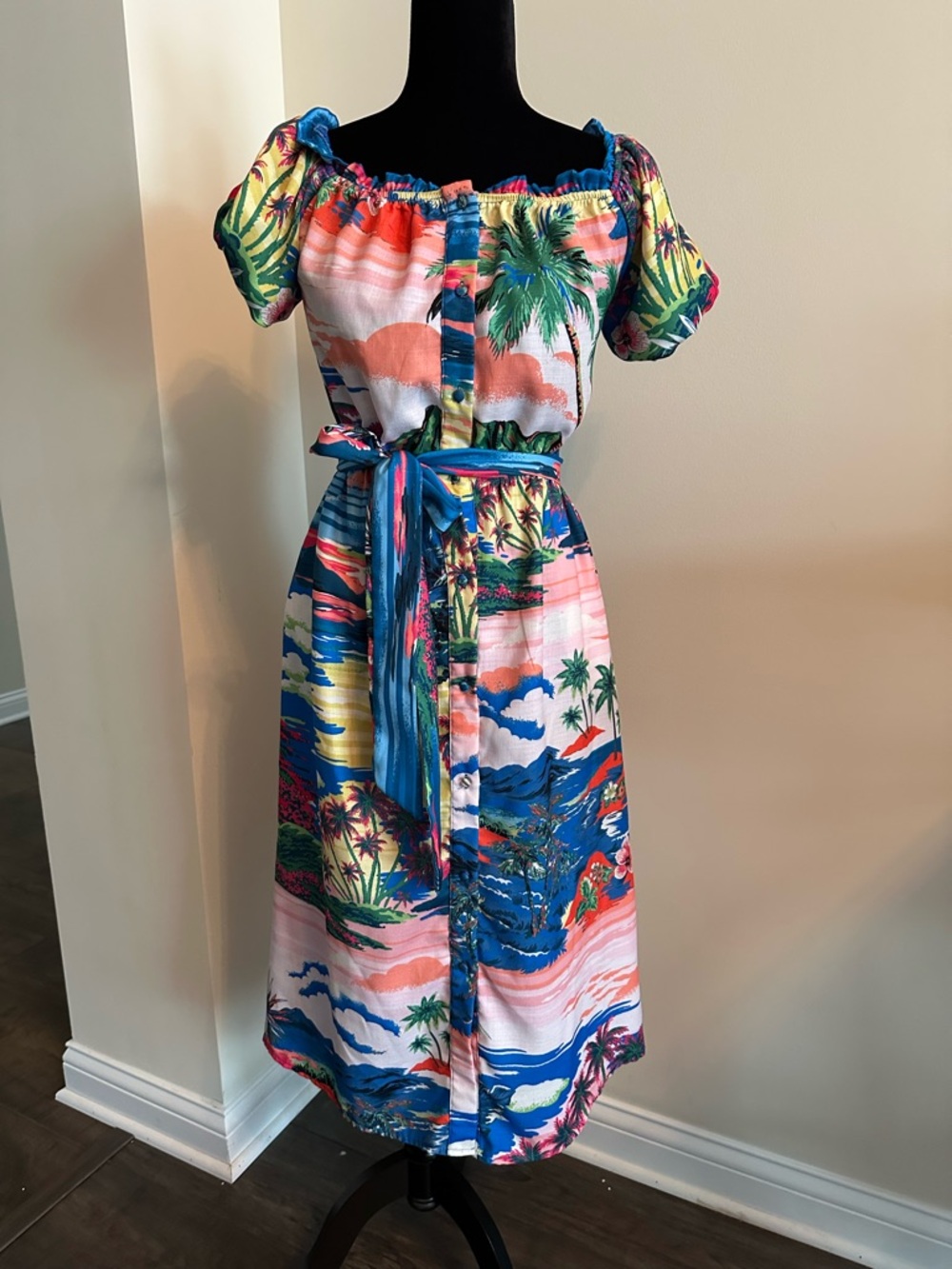 Tropical off the shoulder sundress size small